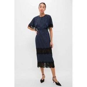 Tuckernuck Navy Midi Dress with Black Lace Bands